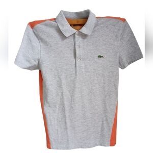 Lacoste women polo shirt Size 2 or XS Grey and orange Short sleeves 100% Cotton.